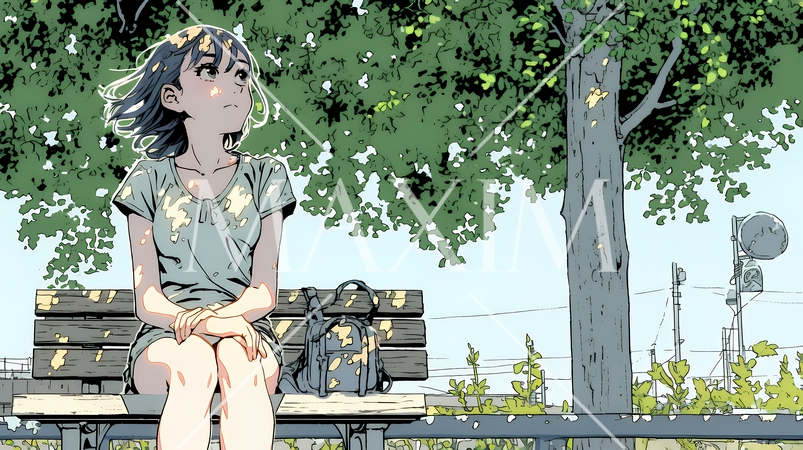 公園のベンチでひとり静かにくつろぐ若い女性