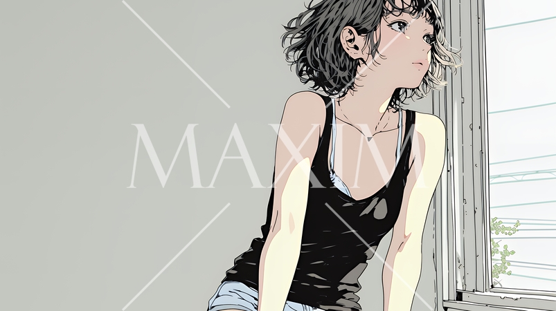 白い壁に向かって考え事をする若い女性