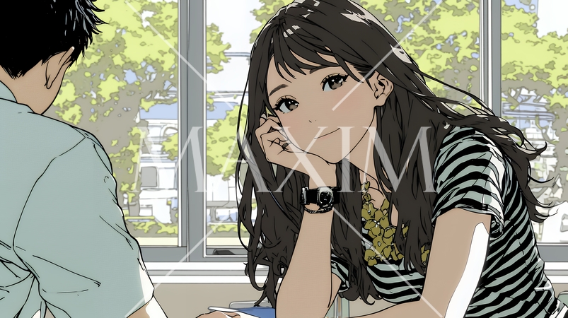 会議で発表している男性に魅了され、新しい恋の予感を抱いた若い女性