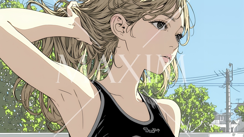 髪をかきあげている（なでている）若い女性