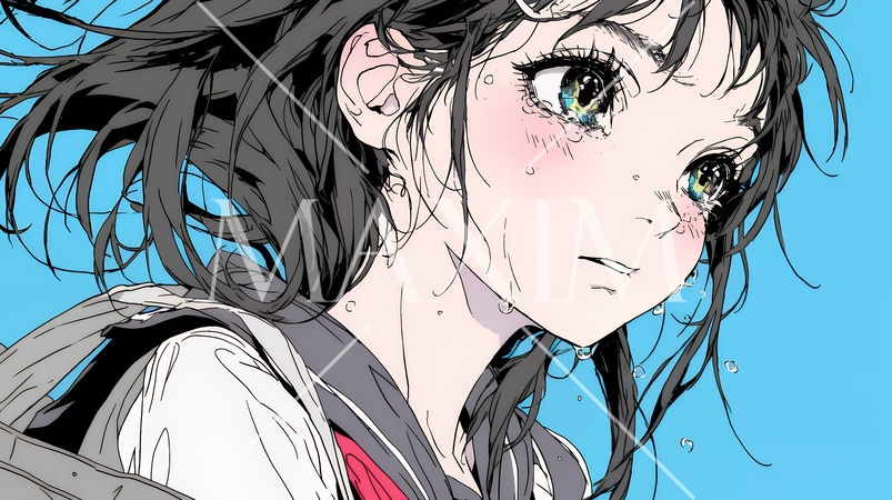 涙ぐむ制服姿の女子高生