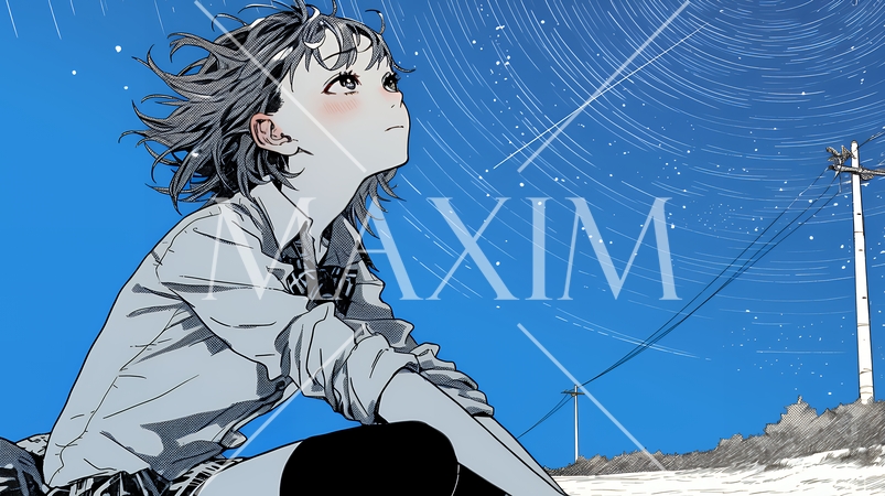 星空を眺めている若い女性