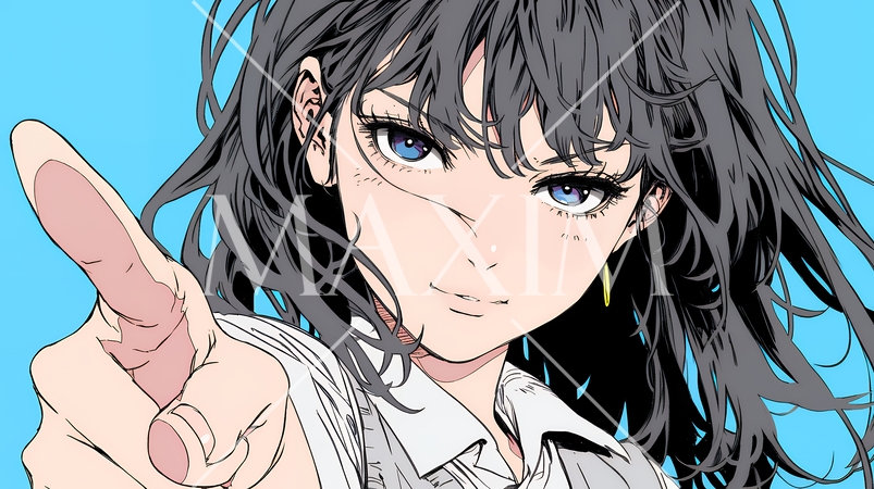 フィンガーガン（指でっぽう）を構えている若い女性