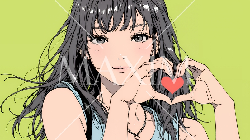 手指でハートサインを作っている若い女性