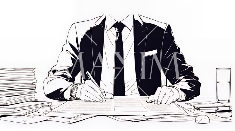 企画書を作成しているビジネスパーソン（シンプルな色使い）