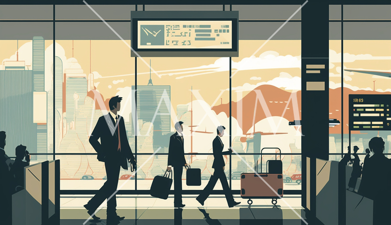 出張のため飛行場に行るビジネスマン