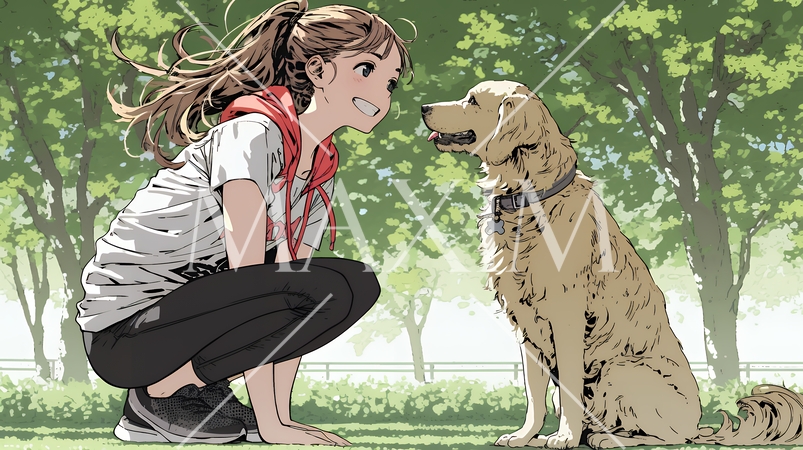 愛犬を調教している若い女性
