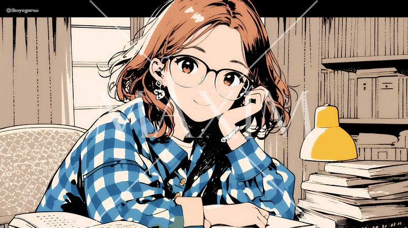 メガネっ娘：いつも勉強や読書やデスクワークをしている