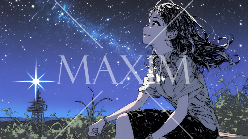 星空を眺めている若い女性