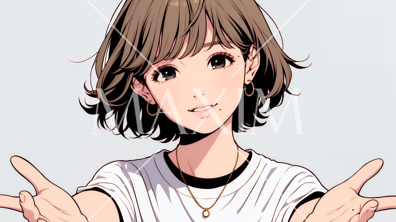 両手を広げて歓迎・驚きの仕草をしている若い女性