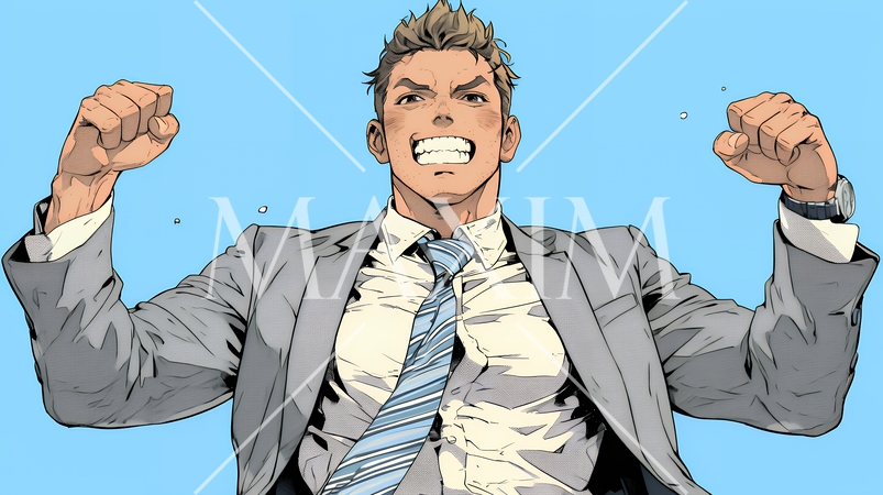 ガッツポーズ（拳を握って力強く）をしているビジネスマン