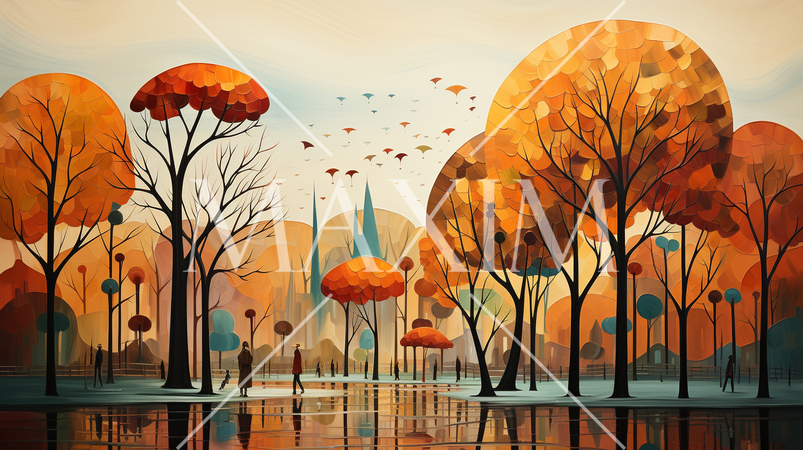 秋の公園：キュービズムな表現