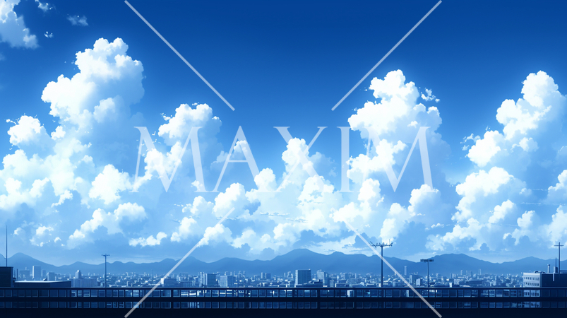 都会から見た遠い山並みと雲