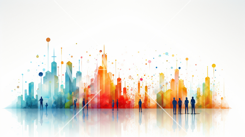 会社の成長と拡大のイメージ：新規市場への進出、成長ストラテジー。