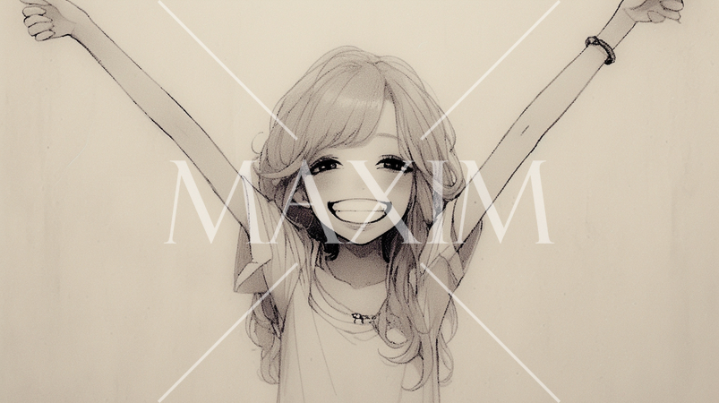 「私は幸せだ」と万歳をしている若い女性