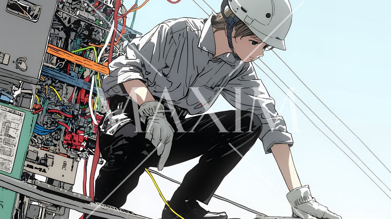 配線工事をしている男性作業員