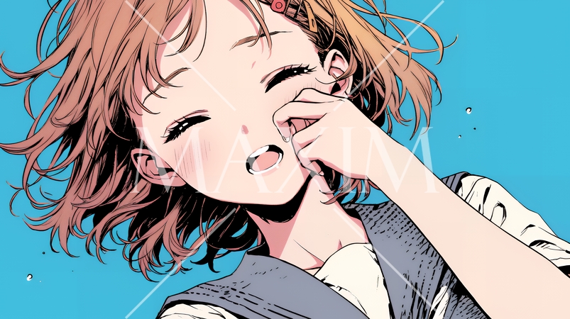 あくびをしている若い女性