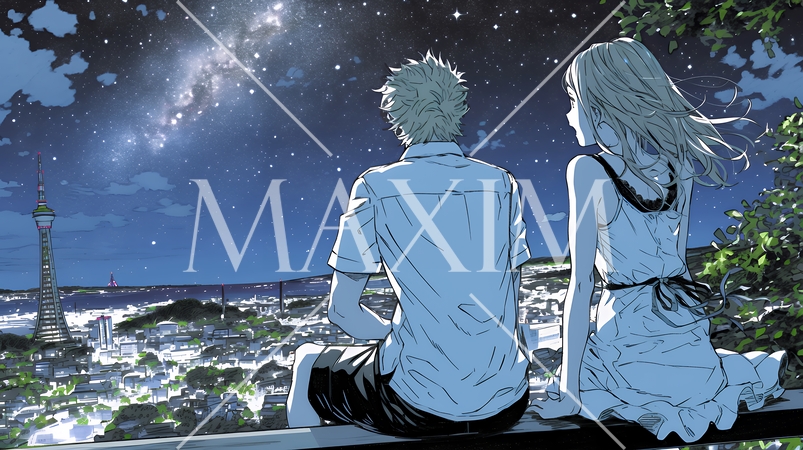 天の川を眺めている恋人たち