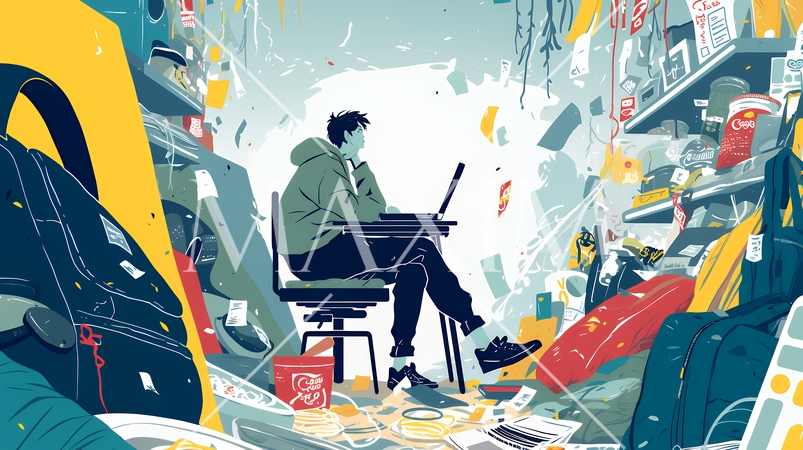 経済的に追い詰められ、部屋で悩む男性