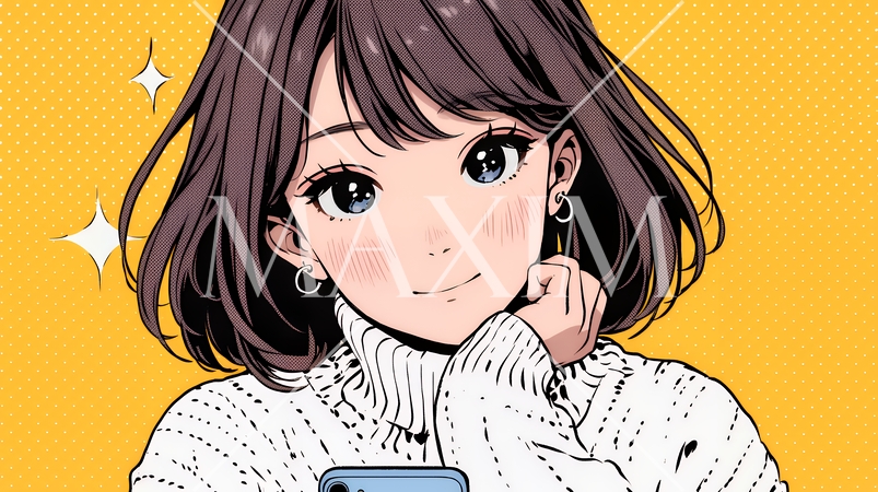 楽しそうにスマホ画面を眺めている若い女性