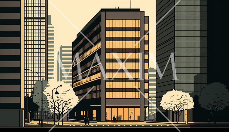 東京のオフィス街の街並みをポップアートで表現