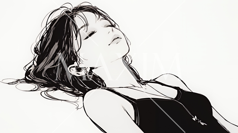 幸せそうな寝顔で眠っている若い女性（シンプルな色使い）