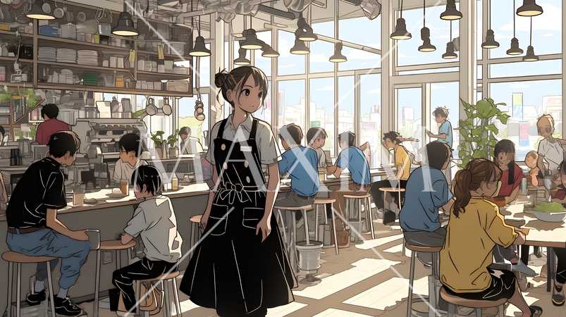 カジュアルレストランで働いている若いウェイトレス