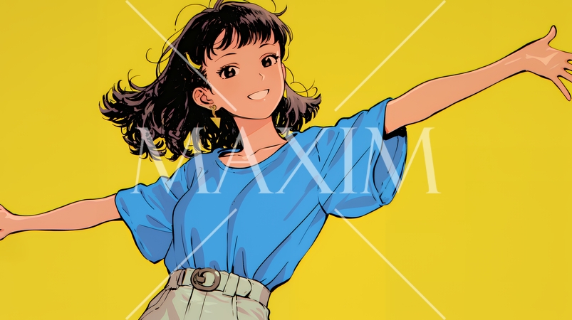 両手を広げて歓迎・驚きの仕草をしている若い女性