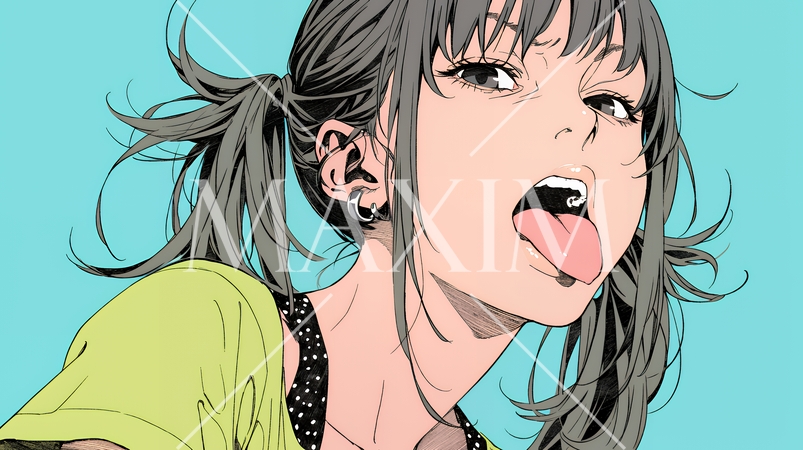 悪意や挑発の意味のある舌出しをしている若い女性