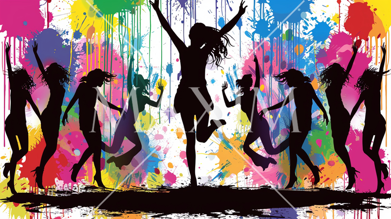 女性の社会進出：カラフルな背景の前で踊る女性たちのシルエットで表現：NHK朝ドラ「虎に翼」の意味も