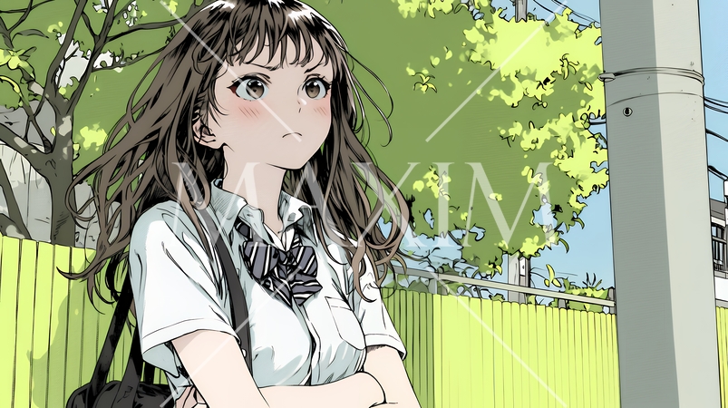 「ふん！」という表情でそっぽを向いている制服を着た女子高生