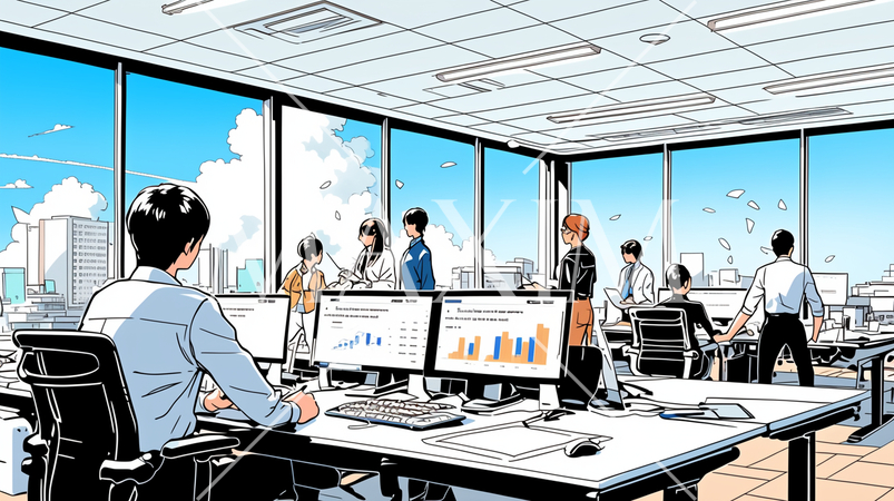 都心のオフィスでの仕事風景