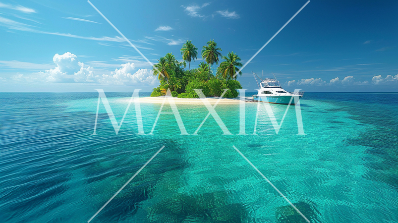 南洋の孤島とヨットと青い海と青い空：精緻CG