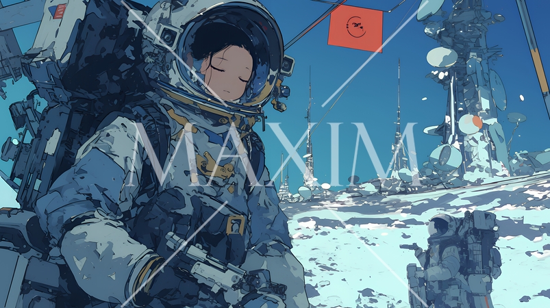 月面（宇宙）基地で作業をしている人たち