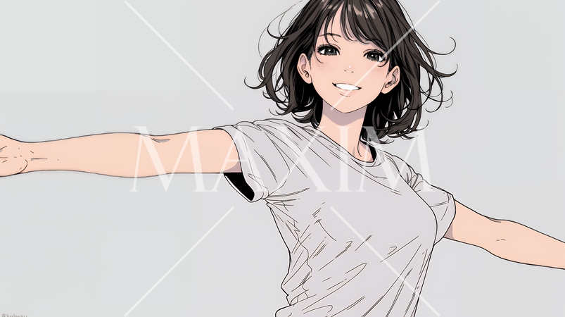 両手を広げて歓迎・驚きの仕草をしている若い女性