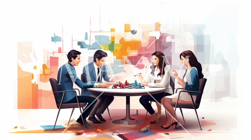 課や部のチーム会議を開いている様子