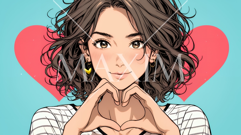 ハートマークを手で作り愛情表現をしている若い女性