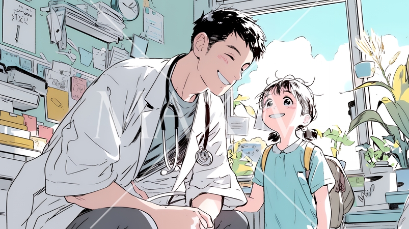 子供を診察している小児科医