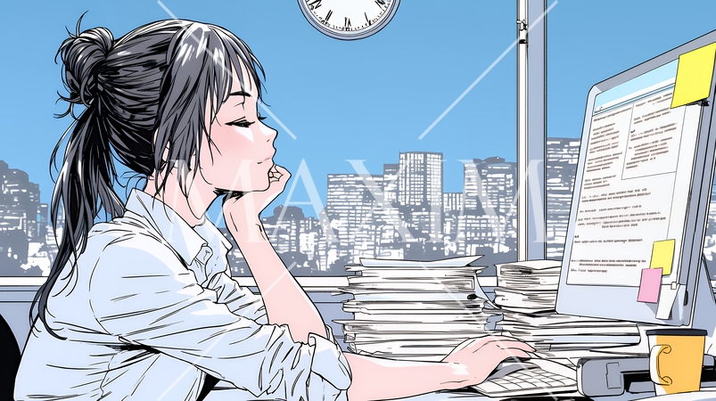 夜遅くまで残業するビジネスマン｜疲れた表情でパソコン作業をする会社員のビジネスイメージ