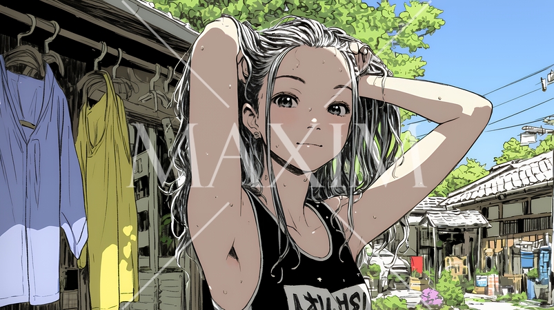 ヘアーシャワーの後の濡れ髪の若い女性