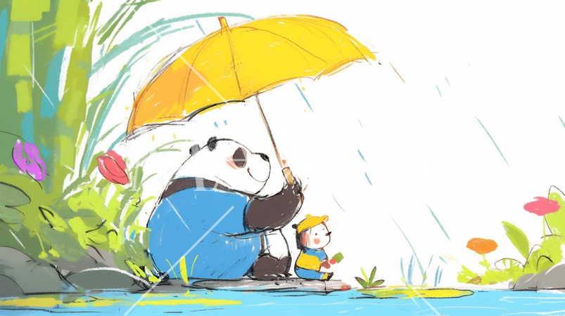 さようなら・元気でね！わたしたちのパンダ（クレヨン＋水彩画風）