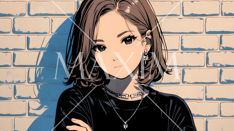 意地悪そうな（攻撃的な）顔をしている若い女性