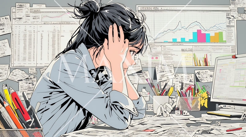 金融市場の急激な変動で頭を抱えている女性