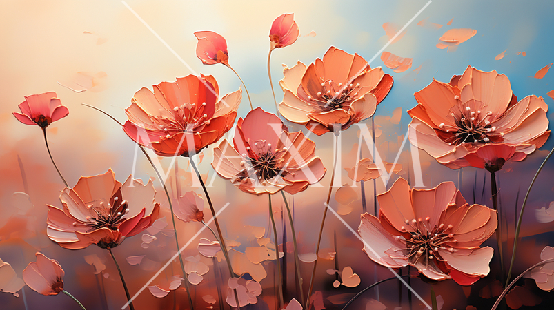 夕暮れ時のポピー畑