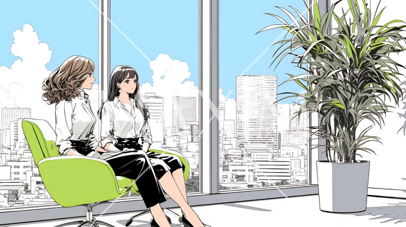 二人でミーティング（面談・インタビュー・会議）の場面