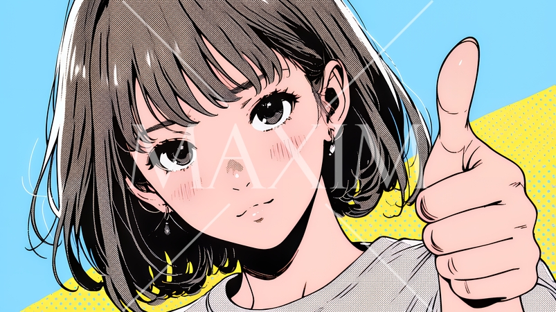 親指を立てて賛成の意思表示をしている若い女性