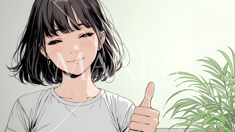 親指を立てて賛成の意思表示をしている若い女性