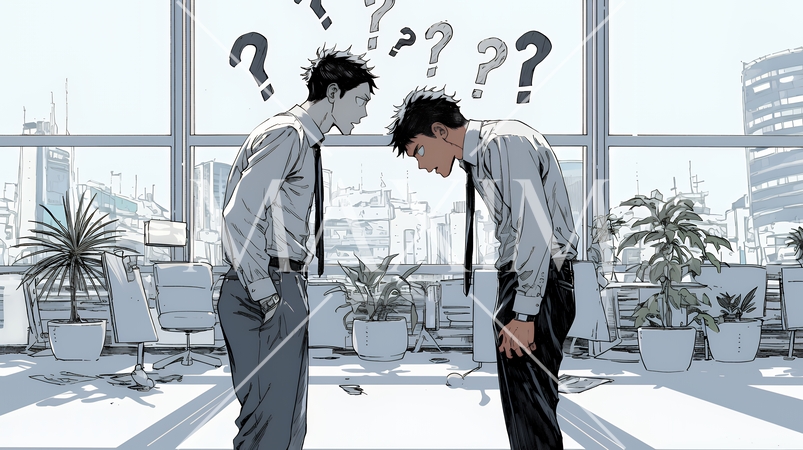 互いに相手の意見を十分に理解できないまま対話を続ける二人のビジネスマン