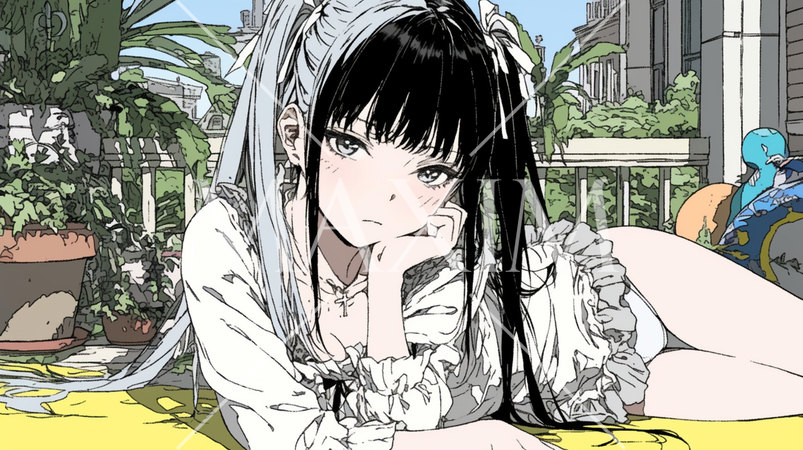 ゴシックロリータファッションに着替え中の若い女性