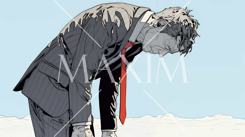 ミスやトラブルを反省してうなだれるビジネスマン｜落ち込む会社員のビジネスイメージイラスト